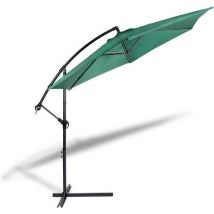 909 OUTDOOR Parasol suspendu vert foncé 2,5 m de haut, Parasol de jardin avec armature et housse en acier, Parasol avec manivelle et fonction d'inclinaison, Diamètre 300 cm