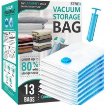 Strex Vacuum Bags Duvets & Clothes - 14 Pieces / 4 Sizes - Travel Bags / Vacuum Bags - Incl. Hand Pump
