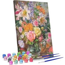 Rubye® Peinture par Numéros pour Adultes- Fleurs dans un vase - Comprend la peinture et les pinceaux - Toile à peindre - Couleur par numéro - 40x50cm