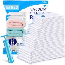 Strex Vacuum Bags Duvets & Clothes - 23 Pieces / 4 Sizes - Travel Bags / Vacuum Bags - Incl. Hand Pump