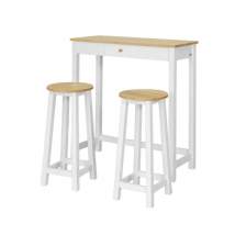 Table de bar SoBuy, avec 2 tabourets de bar, Max. 90 kg par tabouret, 95 x 40 x 107 cm, Blanc/ Naturel