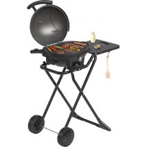 KitchenBrothers Barbecue électrique - pliable - Barbecue à roulettes - revêtement antiadhésif - table d'appoint - jusqu'à 250°C - 2400W - noir