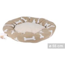 Dogi - Coussin pour chien avec motif d'os - Panier pour chien en polaire - 55x50x11cm - Panier pour chien Beige / Brown