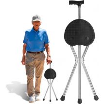 Bâton de marche pliant avec siège - Noir - 90 CM de haut - Pour personnes âgées