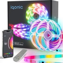 Iqonic Smart Led Light Strip - 10 mètres - Avec WiFi, App et télécommande - Autocollant - RGB