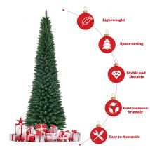 Costway Arbre de Noël Artificiel en forme de crayon - Aiguilles en PVC de haute qualité - 240cm - Vert