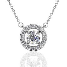 Yolora Collier pour femmes avec pendentif rond et cristaux Kalpa Camaka - couleur argent - plaqué or blanc 18K - Cadeau de fête des mères