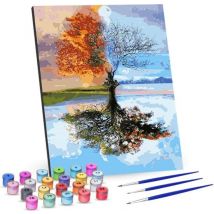 Rubye® Painting On Number Adults - Four Seasons - With Canvasing Canvas, Easel and Brushes - 40x50cm
