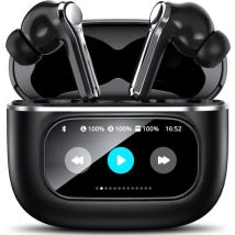 Écouteurs sans fil Soundtrex Display - Écouteurs Bluetooth - Écouteurs sans fil - Suppression active du bruit - Écran LED - Bluetooth 5.3 - Noir