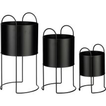 Mica Decorations Pot de fleurs Petry sur pied - Lot de 3 - L27 x L25 x H51 cm - Métal - Noir