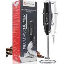Kitchenwell Mousseur à lait électrique - Support en acier inoxydable et fouet à oeufs inclus - Mousseur à lait manuel - Fouet à lait - Noir
