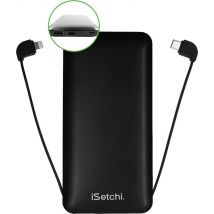 iSetchi Powerbank 10000 mAh - 4-en-1 - Câbles intégrés - Noir