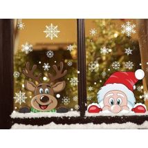 Giftmas - Décorations de fenêtre de Noël - Stickers de Noël - Stickers de fenêtre pour enfants - Décorations de Noël pour l'intérieur - Décorations de Noël - Père Noël - Renne - 50 pièces