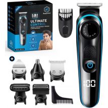 Tondeuse à barbe 5 en 1 pour hommes - 5 accessoires interchangeables - Tondeuse pour le corps et la barbe - Tondeuse pour le corps - Tondeuse pour le nez et les oreilles
