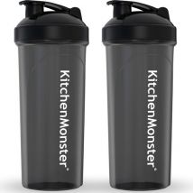 KitchenMonster Shake cup Bidon 700 ml - Set of 2 - Shaker incluant Mix Filter - Protein Shaker Black
