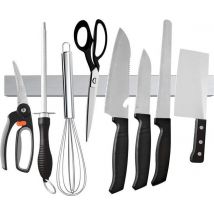 KitchenMonster Bloc de couteaux aimanté 40 cm - avec bande adhésive (3M) et fixation par vis - Acier inoxydable - Argent