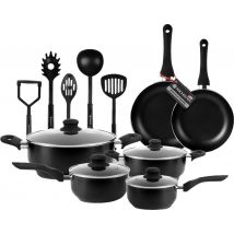 Rochester 18-piece Pots Set with Lids - Cooking Pots - Frying Pans Steal Pans - Aluminium - Black