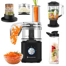 Robot de cuisine - KitchenBrothers - 4 en 1 - Mixeur - Hachoir - Coupes légumes - Moulin à café et épices - Noir