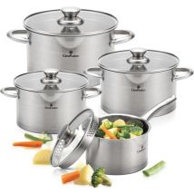 CeraFusion 8-piece stainless steel pan set - Cooking Pans with Glass Lid - Induction Pans - Drain rim, Graduation and Versing Spout