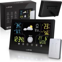 LONQ Station météo intérieure et extérieure Q3 - Piles incluses - Station météo sans fil avec capteur extérieur - Thermomètre Hygromètre - Ecran tactile couleur - Horloge contrôlée par DCF