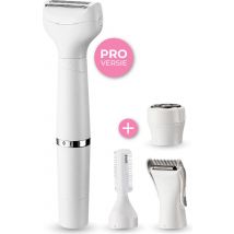 Nuvance - Ladyshave - rasoirs pour femmes - 4 accessoires - avec tondeuse à sourcils - tondeuse bikini - rasoir femme - rasage féminin - blanc