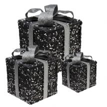 3 boîtes cadeaux lumineuses avec Led - Argent - 15cm, 20cm, 25cm