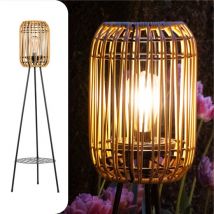 Gadgy Lampe de jardin solaire Lampe de sol Terrasse - Lampe d'extérieur à énergie solaire Balcon et jardin - à trépied Led extérieur avec connexion USB - Lanterne d'éclairage extérieur - Rotin