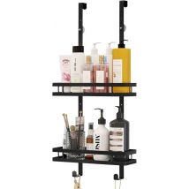 Goliving Support de douche - Support de douche sans perçage - 74 x 35 cm - Support de douche suspendu - acier inoxydable - Deux couches - Noir
