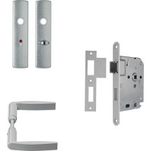 AXA Ensemble de quincaillerie pour porte intérieure (Curve Click) Aluminium poli : Poignée (modèle Curve) sur bouclier pour toilettes/salle de bains TL63-8 et serrure avec têtière blanche