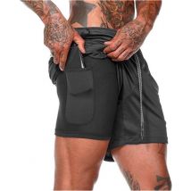 MW® - Pantalon de sport pour homme - Pantalon de fitness - Pantalon de course - Vêtements de sport - Short 2 en 1 - (Noir - L)
