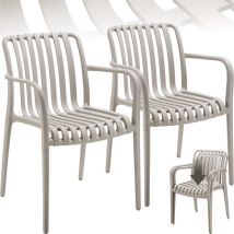 tectake® Lot de 2 chaises de jardin Alcudia - Taupe - Chaises en plastique avec accoudoir - Set de jardin pour la table de jardin ou le camping empilable - Chaises pour le jardin, la terrasse ou le balcon - Résistantes aux intempéries et aux UV - Capacité