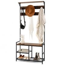 Porte-manteau Coast - 4-en-1 - Bois et métal - 84 x 30,5 x 183 cm - Marron