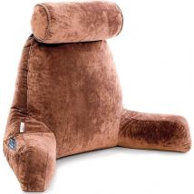 Ella® Coussin de lecture avec rouleau pour la nuque - Coussin de relaxation - Coussin de siège - Soutien du bas du dos - Coussin de lecture paresseux - Brun velouté