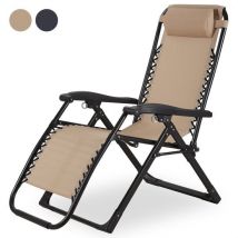 Novitaa Chaises de jardin pliantes - 30°-90° réglable - Chaise longue de jardin - Métal - Crème