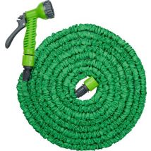 Kinzo Flexible Garden Hose 15M - Incl. attachment - Nozzle with 7 Spray modes - Plastic - Green/Grey