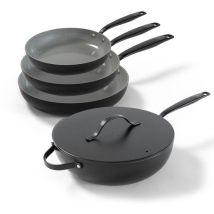 BE Living Essential 4-piece pan set - Ø 20, 24 & 28 cm Poêle à frire + Ø30 cm Poêle Wok - Poêle à frire - Céramique - Sans PFAS - Induction - Noir