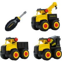 Stanley Construction Toy Set 57-Piece - Kit de construction pour bulldozer, benne et excavateur - grue et tournevis inclus - à partir de 5 ans - plastique