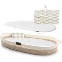 Yunioo matelas à langer │Matelas à langer │ Panier à langer XL 80cm │ Panier Moses avec matelas et housse déperlante et matelas à langer │ Blanc-Beige