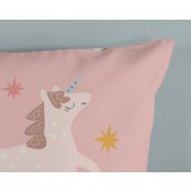 Housse de couette pour enfants - 135x200 cm - imprimé licorne, arc-en-ciel et étoiles - rose - 1 personne