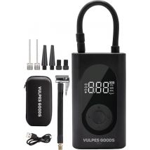 Vulpes Goods® Tech - Pompe à pneu portable à compresseur - 6400mAh - Pompe électrique pour vélo - Compresseur d'air pour voiture, scooter, vélo, ballon et lit pneumatique - 7 accessoires inclus - Lampe de poche - Powerbank - Mallette de voyage - PRO