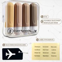 EverNeeds Bouteilles de voyage avec étui - rechargeables - Bouteilles de voyage en silicone pour bagages à main - Abricot clair - 4 pièces