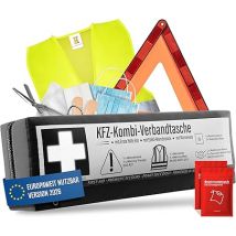 Car combi bag (3 en 1) selon la norme actuelle 2026 - y compris triangle de signalisation, gilet de sécurité - kit de premiers secours triangle de signalisation kit de premiers secours pour voiture DIN 13164:2022 (conformément au code de la route allemand