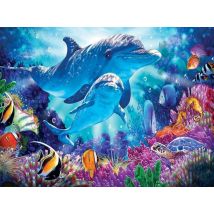 Peinture au diamant adultes/enfants Rubye® - Dauphins colorés - 30x40cm