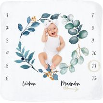 Frummel Milestone blanket 'Leaves' - Milestone blanket - Milestone baby - Baby Gift Boy - Baby Gift Girl - Baby Shower Gift - Baby Gift - Milestone blanket in Dutch - Mother's Day gift - 115 x 115 cm