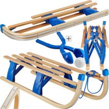 tectake® Luge en bois - Luge à neige - Pliable - Avec cordelette et pince à boules de neige - Patins en acier - Capacité 130kg - Sans dossier