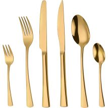 Deleca 6 Person Cutlery Set Harmony - Cuillères, Couteaux, Fourchettes, Couteaux à Steak & Fourchettes à Pâtisserie - Lavable au lave-vaisselle - Cadeau de Noël - Or / Acier inoxydable