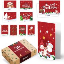 Sparklyn 30x Luxury Double-Sided Christmas Cards with Envelopes Sets - Blank - 15x10 cm - Christmas Cards 2023 - Modern