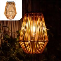 Gadgy Lampe solaire de jardin en rotin marron - Lampe solaire de jardin - Lampe solaire de table avec connexion USB - Lampe d'extérieur - Statue de jardin - Lanterne de jardin avec capteur jour/nuit - Eclairage pour l'extérieur - Lanterne de jardin