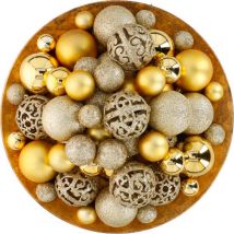 Giftsome Set de boules de Noël dorées - 101 boules de Noël en plastique - pic inclus - 3/4/6 cm