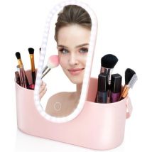 Touch Of Beauty Make Up Organiser avec miroir LED - Travel Beautycase - 24.1 x 10.4 x 11.7CM - Lumière LED ajustable - Câble de chargement USB inclus - Plastique - Rose